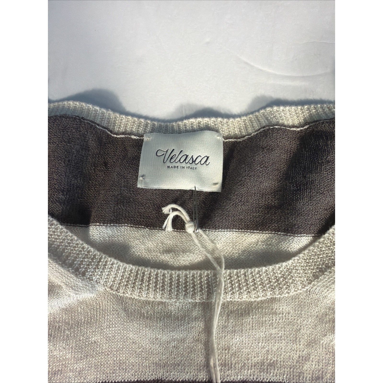 Nwt Velasca Made Italy Linen Cotton Knit T Shirt Mens 44 Us Brown Ecru Stripe — image 5 of 7